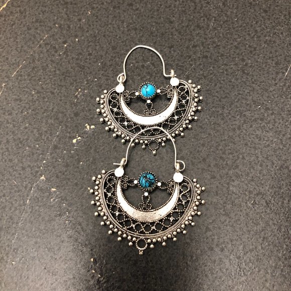 Duufin Women's Bohemian Vintage Drop Dangle Design Silver/Blue Earrings - Picture 4 of 6